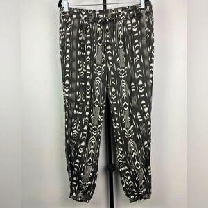 Roxy Washed Black White Aztec Tribal Print Pull On Elastic Waist Jogger Pants